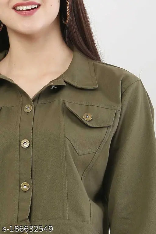 Solid denim women's jacket, long sleeves, size N, made in India