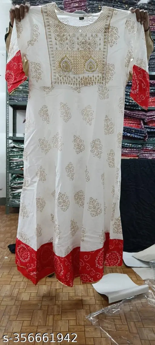 Rayon Anarkali Kurta, printed combo, three-quarter sleeves, new Tardisnal design for women