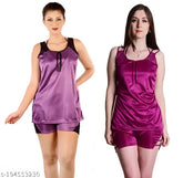 Aradhya satin nightsuits, attractive women's short sleeved, solid pattern nightdress. Comfortable fashion, quality focus