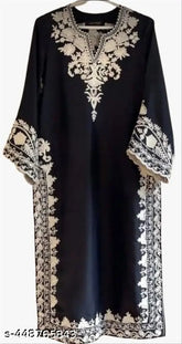 Woolen women's embroidered kurti, three-quarter sleeves, trendy Indian fashion accessory