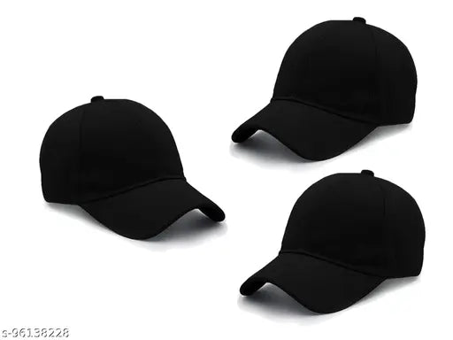 Black cotton baseball caps combo - 3 adjustable pack, perfect for sports and unisex use, from Collection India