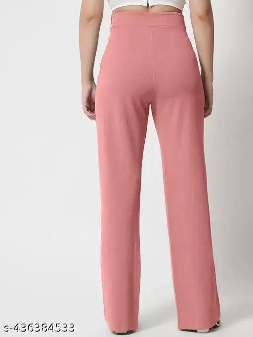Cotton blend high-waisted bell-bottom pants combo (2), solid color, side split hem, flared style for women - S, M, L, XL, XXL sizes