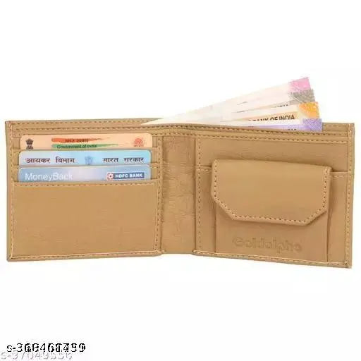 Black PU leather men's wallet with 5 compartments, free size (12cm x 5cm). Vintage stylish design for casual, travel, or formal occasions