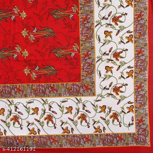 White and floral 180 TC cotton king size bedsheet combo with 2 pillow covers, traditional Jaipuri design for summer, ideal for adults