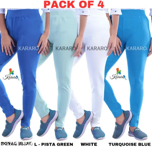 Cotton blend jeggings, stylish and comfortable for women. Lightweight, solid color jeans made with OE fabric (hose-yarn recycled cotton blend). Available in sizes 26, 28, 30, 32, 34, and free size. Made in India