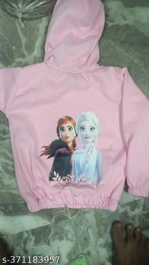 Classic wool hoodie, printed design for girls aged 18 months - 2 years, made in India