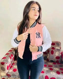 Peach solid long sleeve cotton NY jacket, premium quality women's bomber style with elastodiene fabric