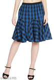 Blue cotton checkered short skirt for women, elastic closure, elegant summer style