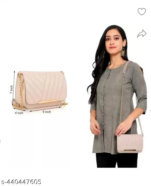 Cream PU Trendy Designer Sling Bag Crossbody Fashion, perfect for girls & women, on display stand