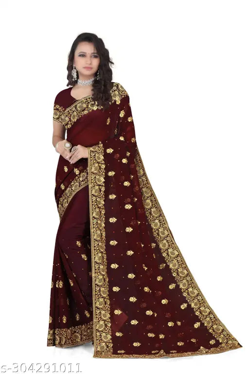 Heavy Georgette embroidered saree with full diamond handwork, beautiful Indian bridal wear