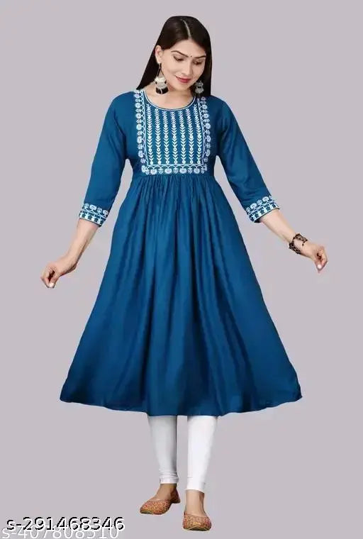 Rayon embroidered Anarkali Kurta in trending colors, floor-length, three-quarter sleeves