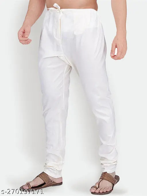 White cotton drawstring kurta-style pajama for men, vintage style and comfortable fit