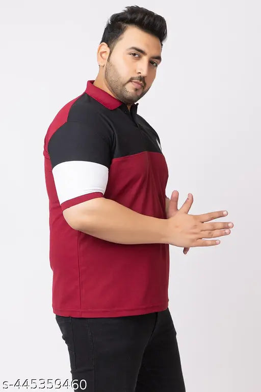 Colorblocked polycotton polo t-shirt for men in XXL, 3XL, 4XL, 5XL - Indian made, bold design for casual wear