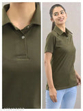 Stylish cotton collar t-shirt for women, solid design, short sleeves, M-XL sizes