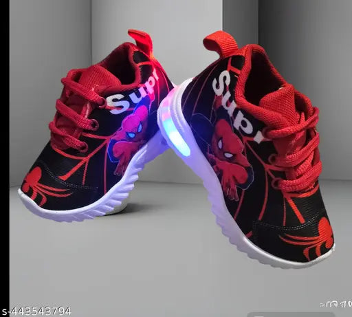 LED light burning canvas shoes with PVC sole, glowing lace-up design for children's play, India origin