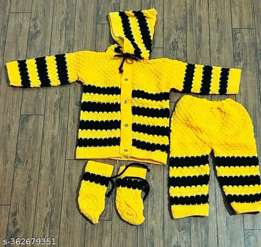 Woolen new born baby sweater pajama & socks set in solid design, perfect for chilly nights, Indian origin
