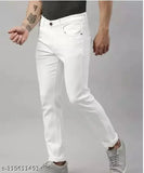 Plain white denim jeans for men by MOD MEN, size 28/30/32, solid pattern, made in India
