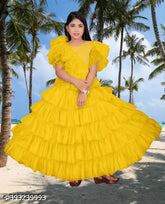 Floral kids party gown on net fabric, short sleeves, size 5-12 years, Indian craftsmanship for special occasions