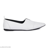 White synthetic flat bellies by KIRAVI - ideal for western outfits, slip-on design, perfect fit (IND-2, IND-3, IND-4, IND-5, IND-6)
