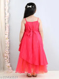 Rose Pink net girls party dress, full-length bodice style, popular for kids' events