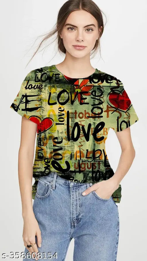 Oversized printed Lycra t-shirt with vibrant design, short sleeves, available in sizes S-XL, made in India