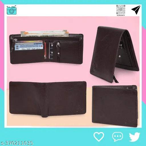Brown faux leather Classic world wallet, trendy design with 5 card slots, zippered currency compartments. Ideal gift for men