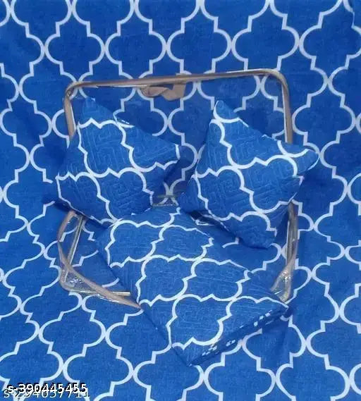 Multicolor Glace Cotton 5pc bedsheet set (Queen size, embroidered pillow covers & cushions) - Indian ethnic motifs on premium quality flat sheets for summer season