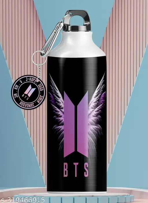 Multicolor Aluminium BTS Army Logo Sipper Bottles with Keychain, 750ml each - Perfect for friends and family gifts, eco-friendly and portable