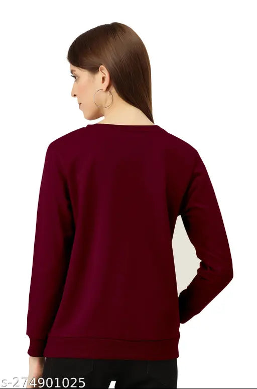 Maroon and blue combo long sleeve printed round neck T-shirt for women and girls, casual western wear with back print, cotton blend fabric, perfect for parties, events, festivals, or everyday wear. Available in sizes M (36in bust, 24in length) and L (38in bust, 25in length). Made in India