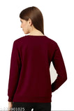Maroon and blue combo long sleeve printed round neck T-shirt for women and girls, casual western wear with back print, cotton blend fabric, perfect for parties, events, festivals, or everyday wear. Available in sizes M (36in bust, 24in length) and L (38in bust, 25in length). Made in India