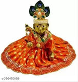 Gold-plated Brass Laddoo Gopal Idol with Dress Combo, handcrafted Krishna statue for Janmashtami Pooja (8"x8"x5")