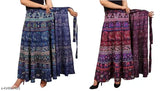 Blue and purple printed cotton Sanganeri Jaipuri wrap skirt, women's fashion maxi skirt combo from India