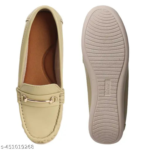 Synthetic leather ankle cream loafers - comfortable, casual & formal slip-on ballet flats for women (India)