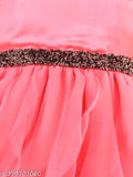 Pink net ruffle knee-length girls party dress, embellished with toy balloon design for kids' wear