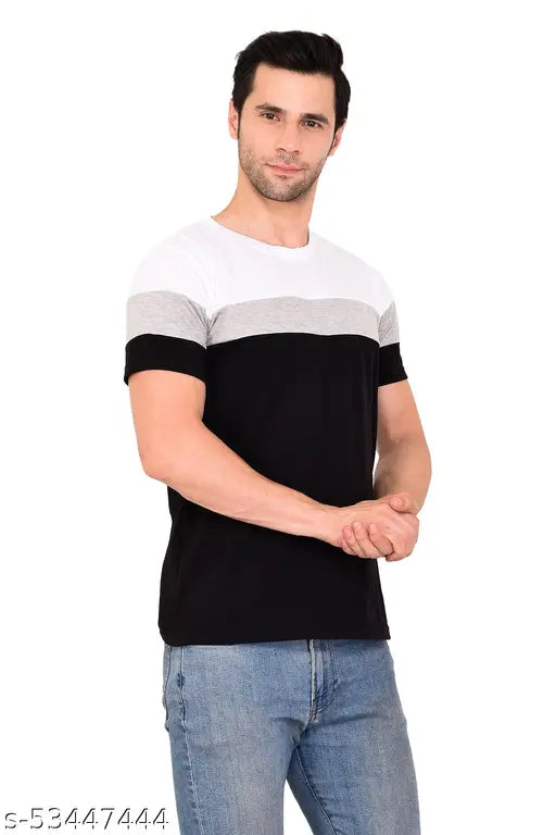 Colorblocked cotton blend T-shirt for men, short sleeves, classy and comfortable