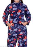 Night blue NACNO women's super soft woolen winter pajama set, floral design, long sleeves. Hand wash only, India origin." (124 characters)