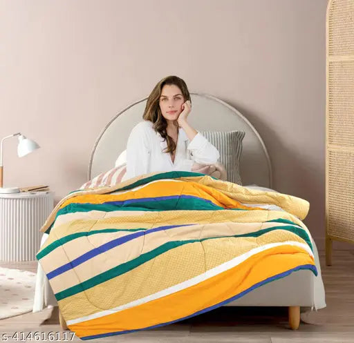 Reversible cotton single bed AC comforter, vacuum-packed - Indian made, hollow fiber inner filling