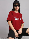 Printed cotton oversized baggy T-shirt for women and girls, trendy casual wear with eye-catching designs, short sleeves, crew neckline, available in sizes M (Bust 40", Length 27"), L (Bust 42", Length 28"), XL (Bust 44", Length 29"), XXL (Bust 46", Length 30"). Made in India