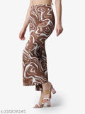 Brown poly blend printed trousers for women, versatile for work or formal events. Indian origin
