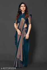 PetrolBlue Chiffon Kerala Sari by Shree Hans Fashion - vibrant solid-patterned saree with running blouse, free size, India origin