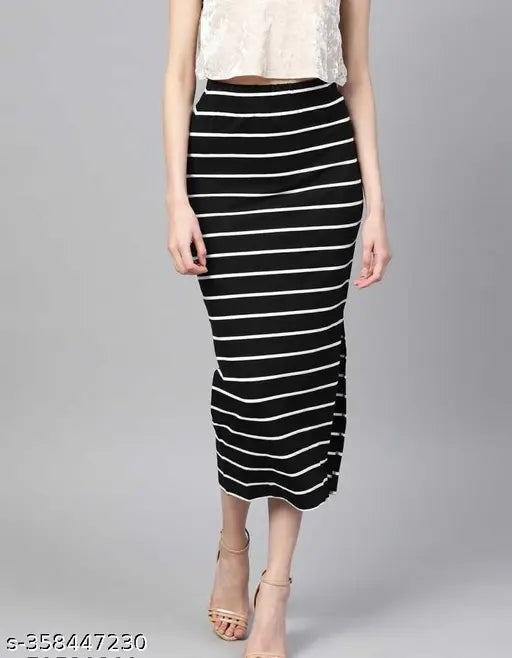 Striped cotton blend pencil skirt for women and girls, available in sizes 24-30