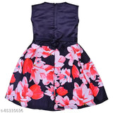 Navy blue satin sleeveless Silver Kraft baby girl's dress on hanger, printed net pattern