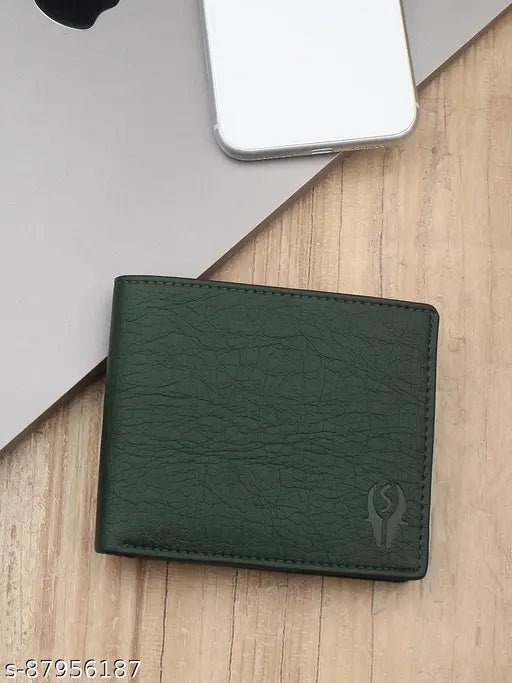 Green colorblock PU leather men's wallet by SAMTROH, featuring 69 card slots & chain coin pocket