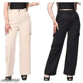 Cream black pent Lycra HANIYA Fashion Combo 4-pocket women's pants, solid net, sizes 26, 28, 30, 32 (India origin)
