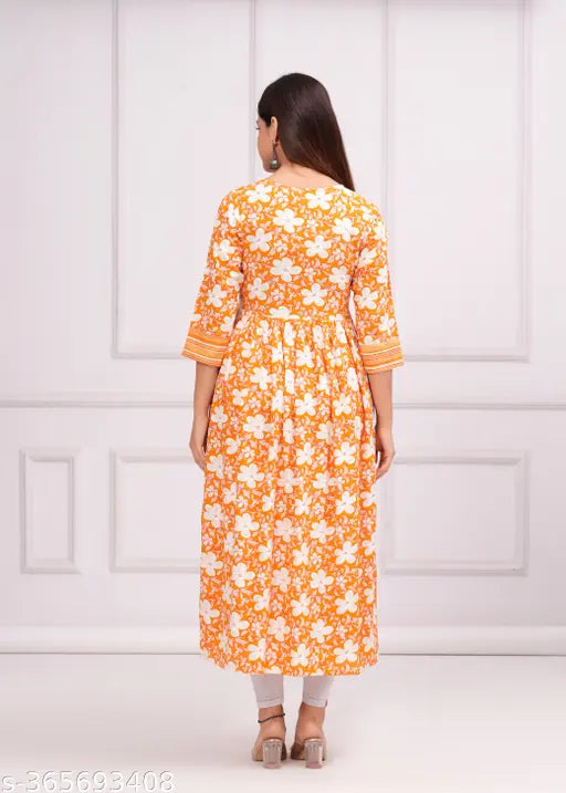 Viscose rayon three-quarter sleeve printed women's kurtas from India