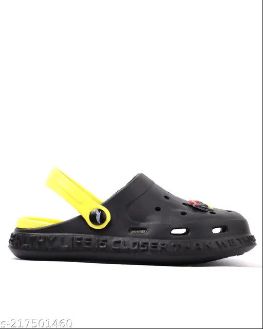 Black and yellow EVA slipper flip flops for kids (ages 2-14), solid net pattern