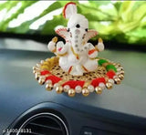 White pagadi Ganesh Ji and gold-plated brass Akhand LotusKamal Diya with diamond crystal DeepakDia, decorative brass oil lamp for puja or table use