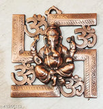 Copper Swastik Ganesha Om wall hanging (20cm), traditional Diwali decorative figurine, spiritual home decor, religious showpiece for positive Vastu impact