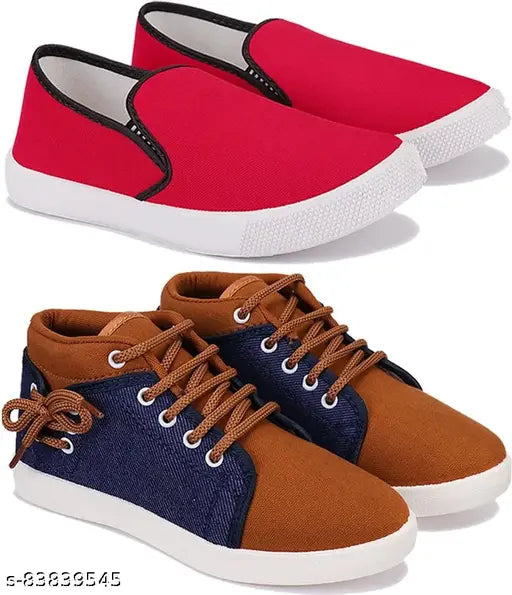 Multicolor canvas and PVC kids sports running shoes (pack of 2), lightweight, breathable, durable, slip-resistant, fashionable, daily wear, home washable