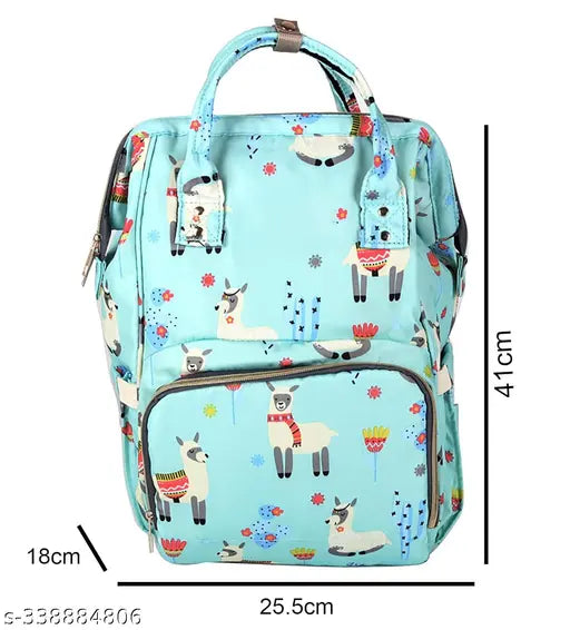 Alpaca blue maternity diaper backpack, water-resistant, spacious with functional compartments and wipe pocket, easy to clean and durable